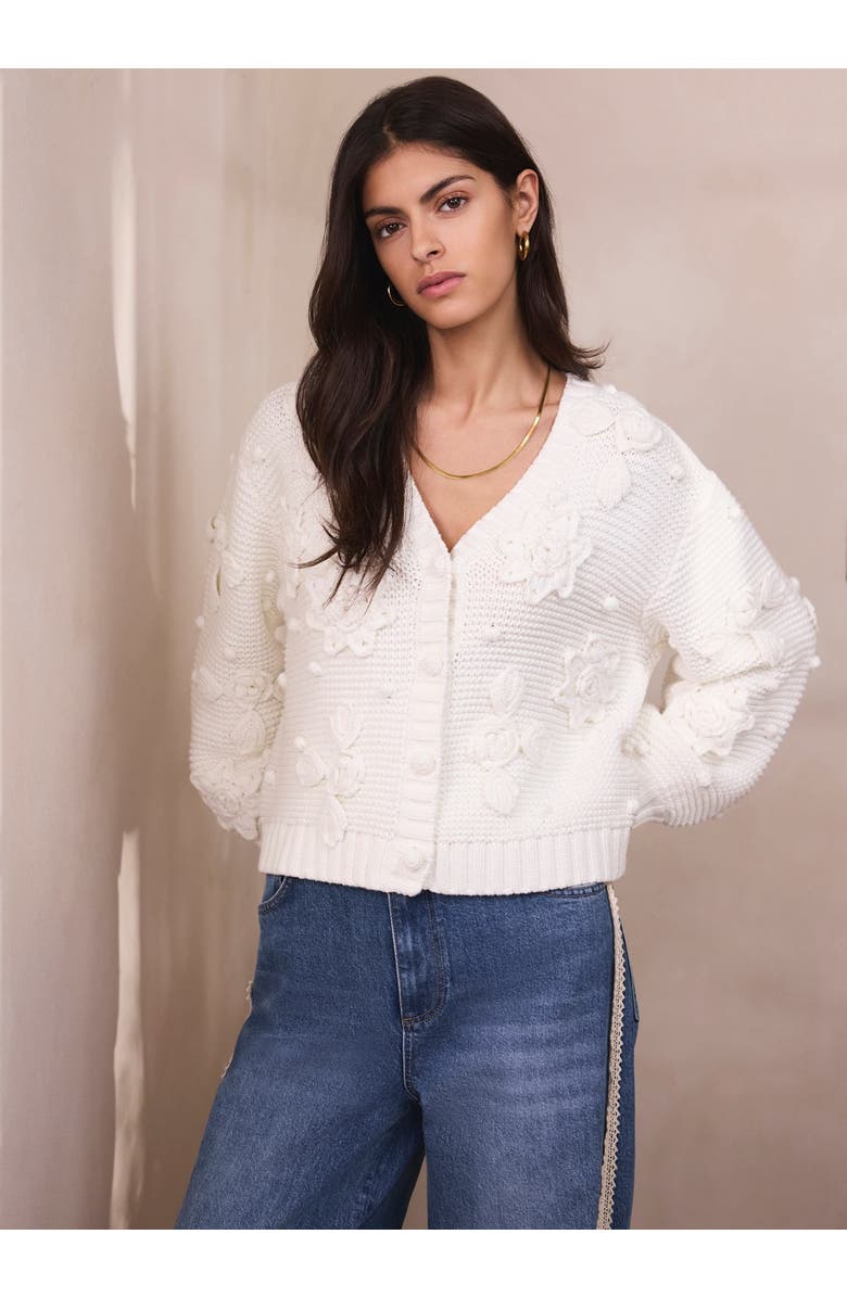 MINT VELVET Applique Flower Cardigan, Alternate, color, Ivory