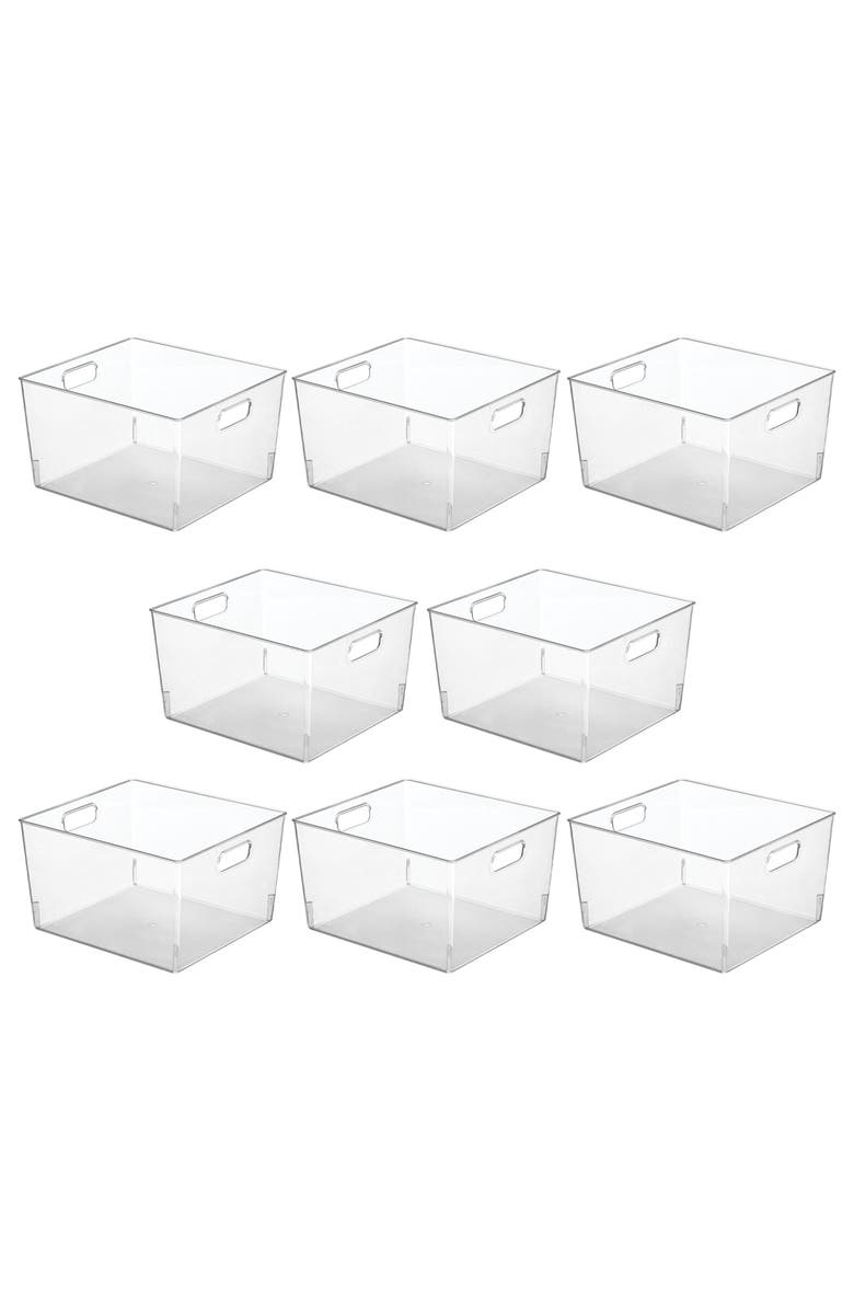 mDesign Large Plastic Storage Organizer Container Bin - Handles, 8 Pack, Clear, Main, color, Clear