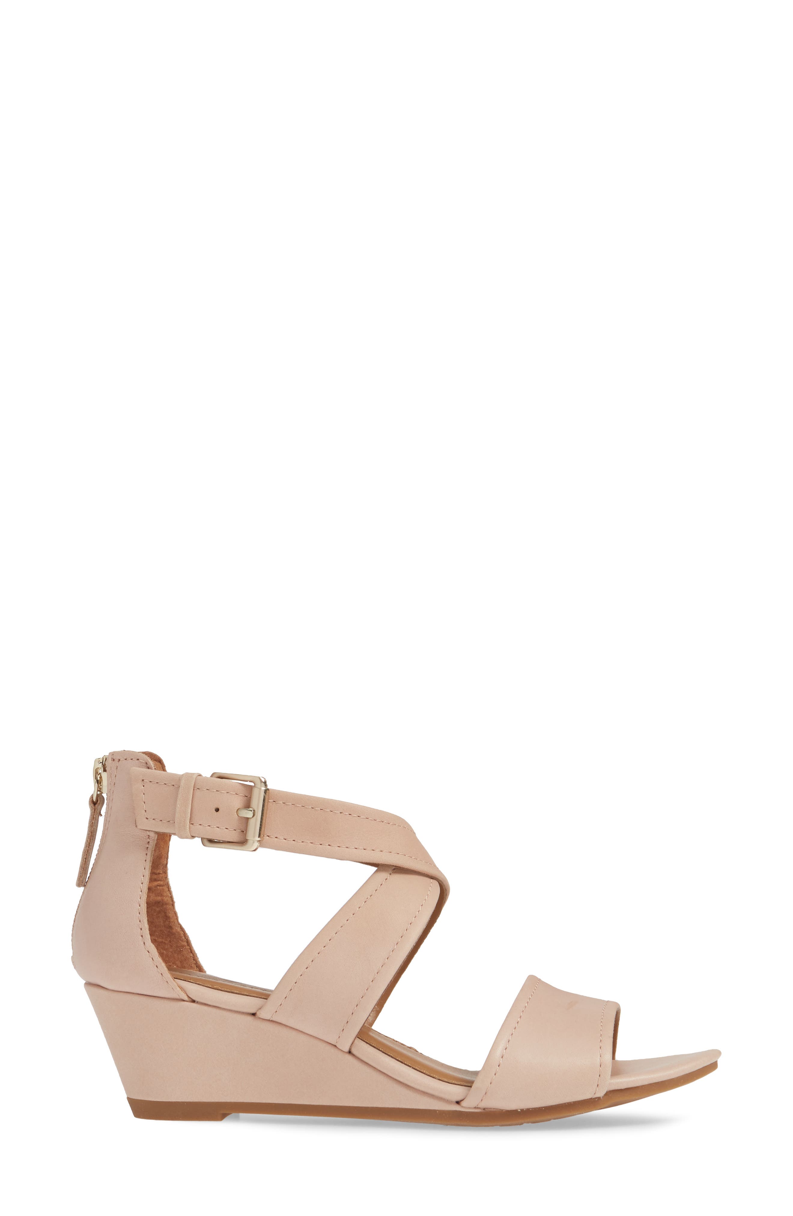 Rabea Wedge Sandal, Alternate, color, ROSE WATER LEATHER