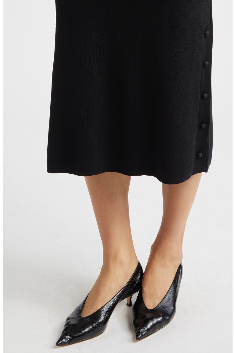 Merino Wool Midi Skirt, Alternate, color, BLACK