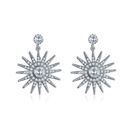Hollywood Sensation Star Dangle Earrings With White Diamond Cubic Zirconia In Silver