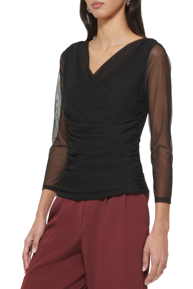 Surplice Mesh Top, Alternate, color, BLACK