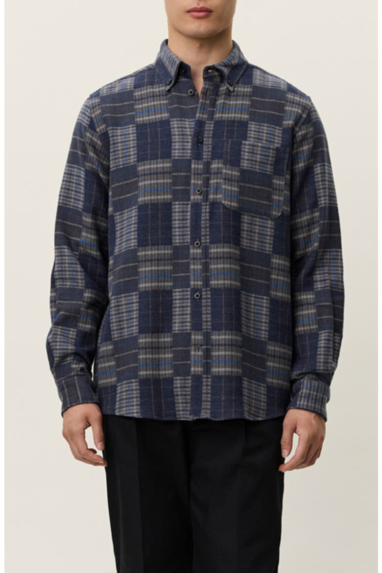 Kent Patchwork Check Button-Down Shirt, Main, color, DARK NAVY