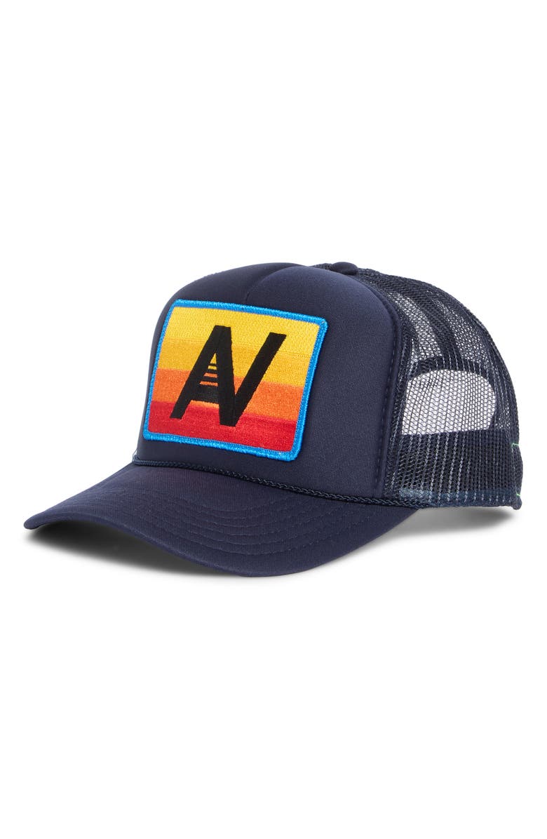 Aviator Nation Rainbow Logo Trucker Hat, Main, color, Navy