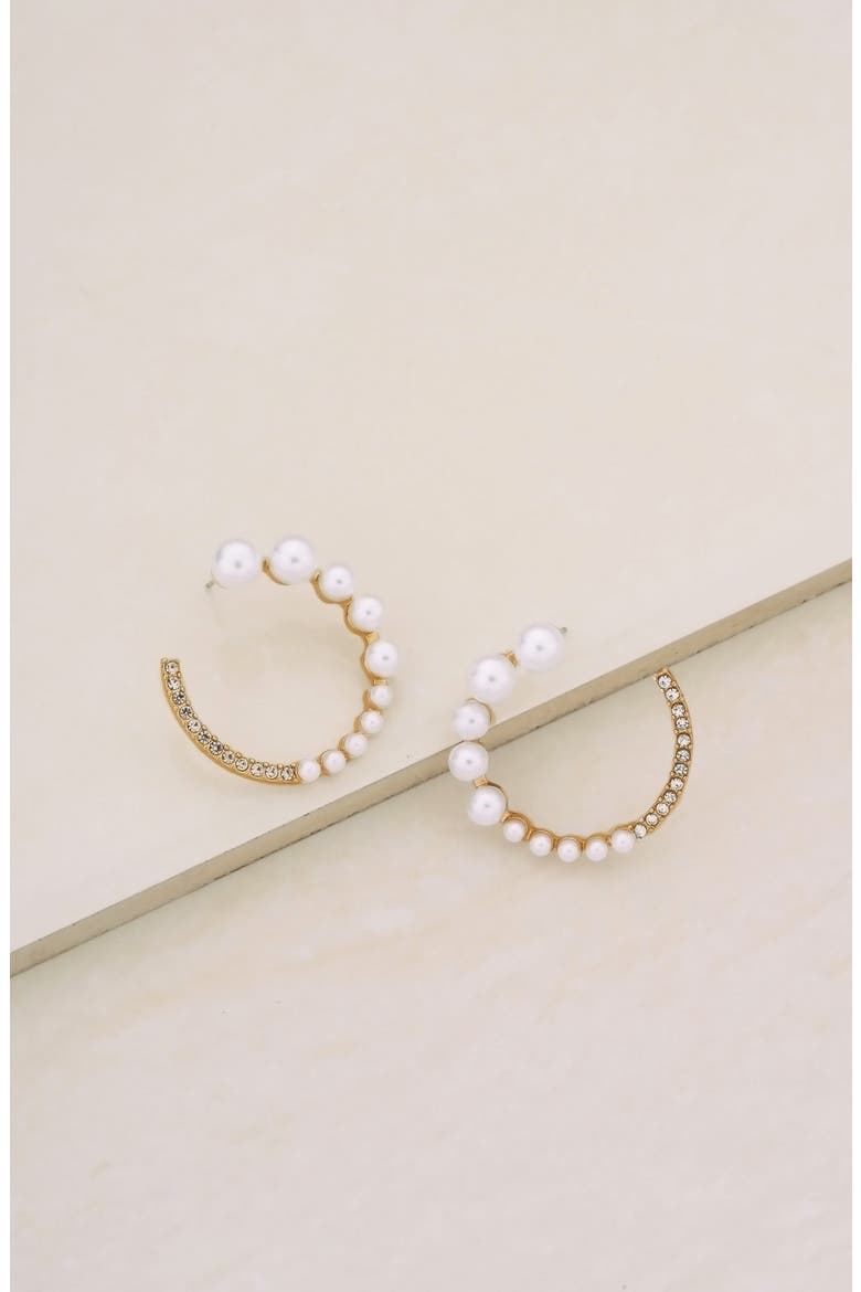 Crystal & Imitation Pearl Frontal Hoop Earrings, Alternate, color, GOLD