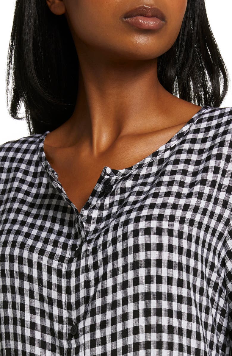 beachlunchlounge Plaid Tiered Long Sleeve Button-Down Dress, Alternate, color, 