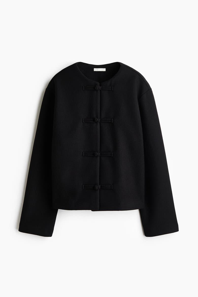 Knot-Button Jersey Jacket, Main, color, Black