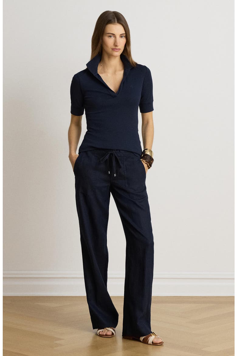 Adeena Stretch Cotton Blend Polo, Alternate, color, LAUREN NAVY BLUE
