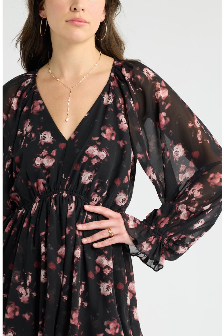 Tiered Long Sleeve Maxi Dress, Alternate, color, BLACK FLORAL