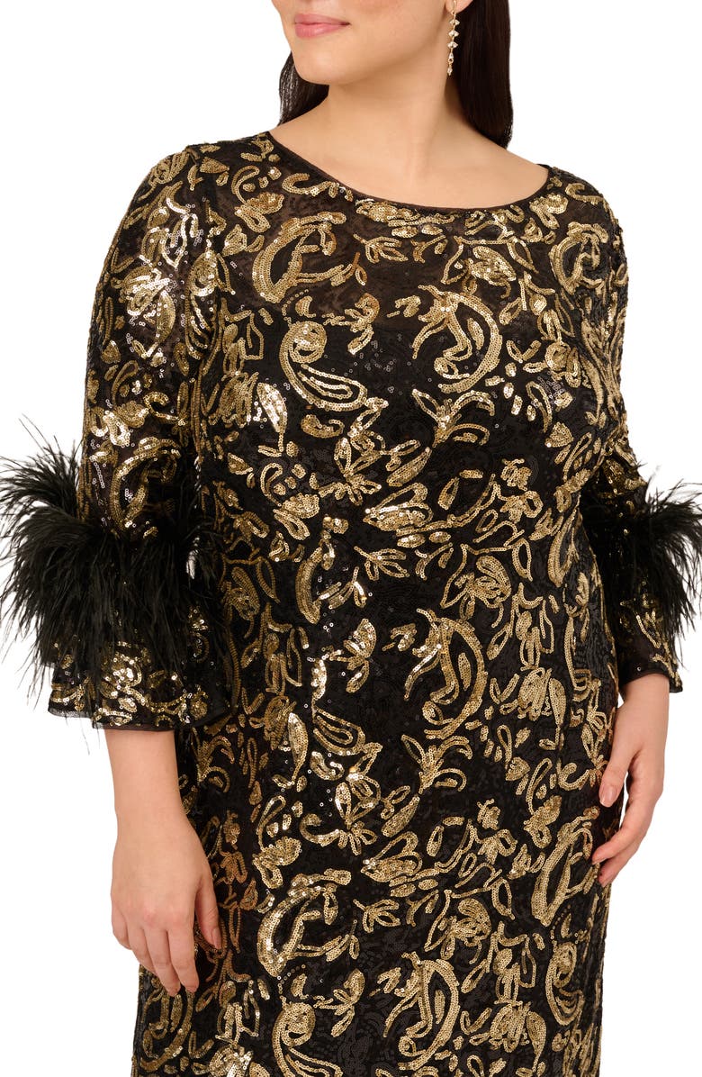 Adrianna Papell Sequin Embroidered Gown, Alternate, color, Black/ Gold