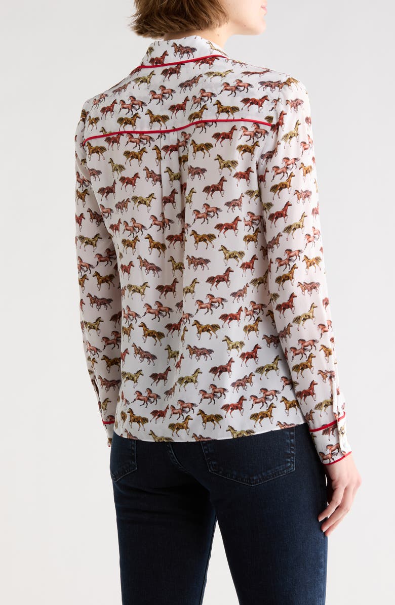 Alice + Olivia Willa Horse Print Silk Button-Up Shirt, Alternate, color, Rodeo Off White