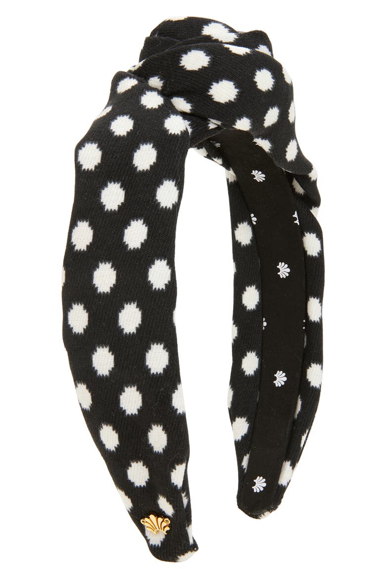 Rosette Knotted Dot Headband, Main, color, JET