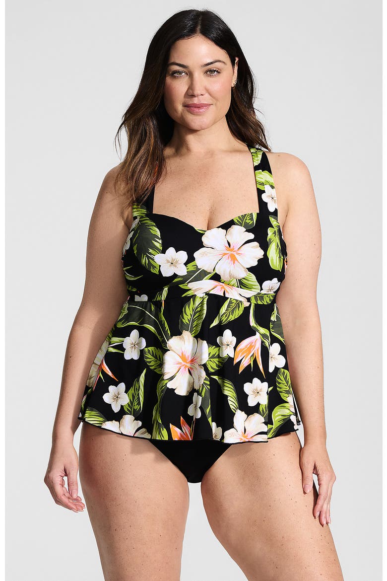 Plus Size Sweetheart Fauxkini One Piece, Main, color, Hibiscus Floral/Black