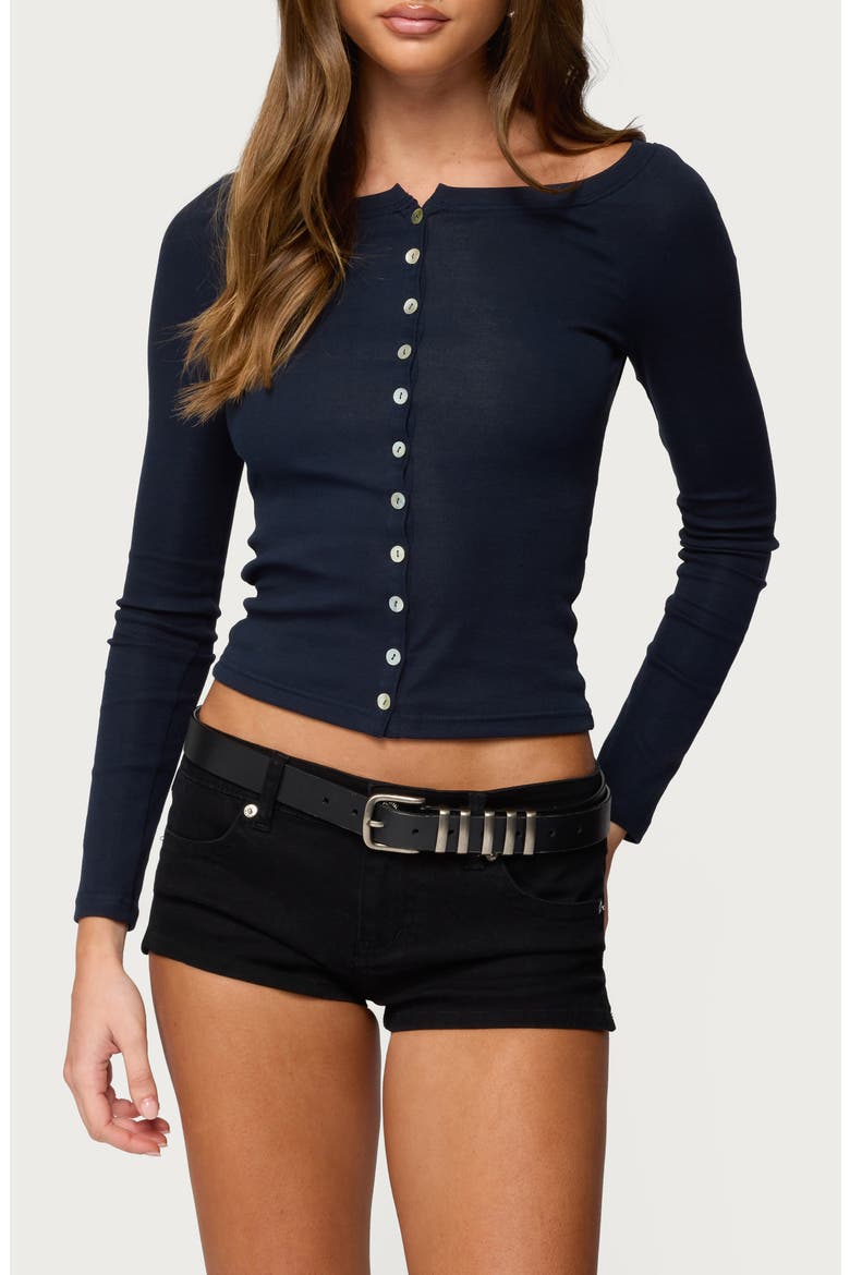 Cameo Boat Neck Button Top, Main, color, NAVY