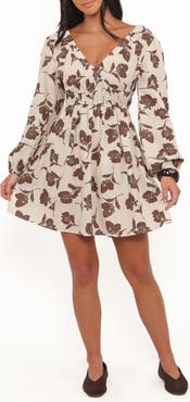 Petal 
Pup Cambria Floral Print Long Sleeve Cotton 
Linen Minidress