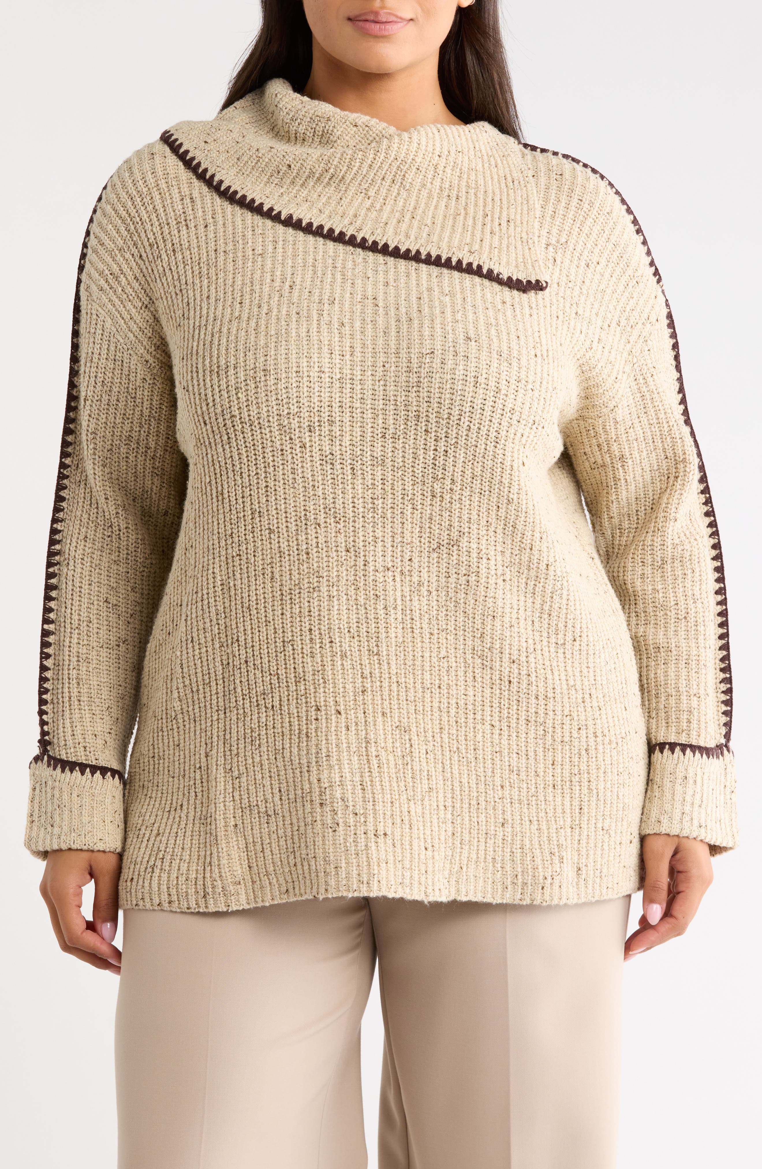 Whipstitch Mock Neck Sweater