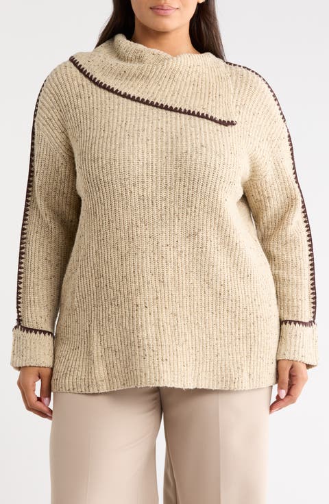 Whipstitch Mock Neck Sweater