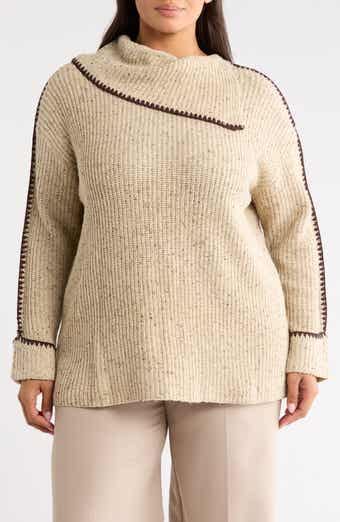 Whipstitch Mock Neck Sweater