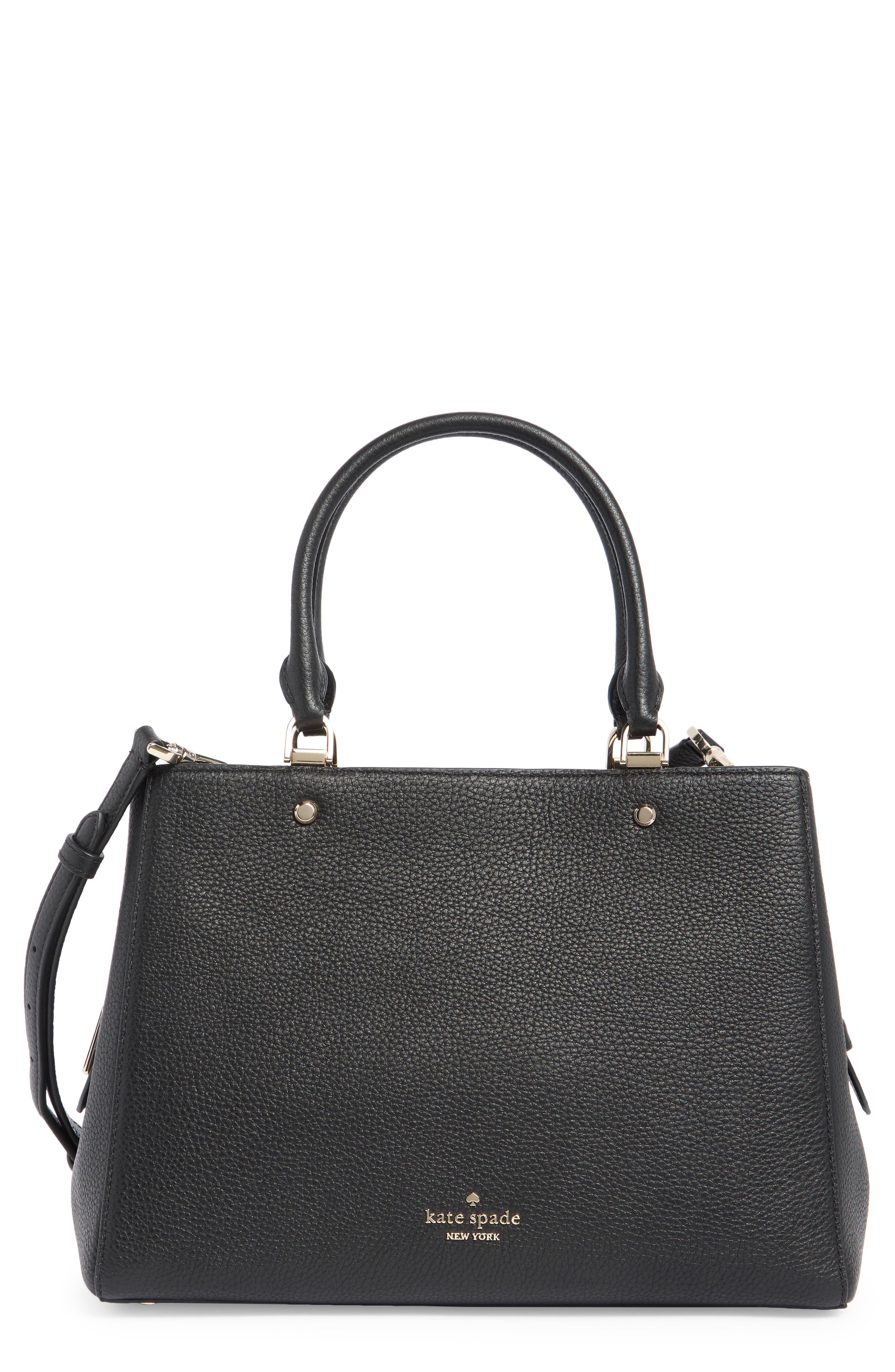 medium pebble leather satchel, Main, color, BLACK