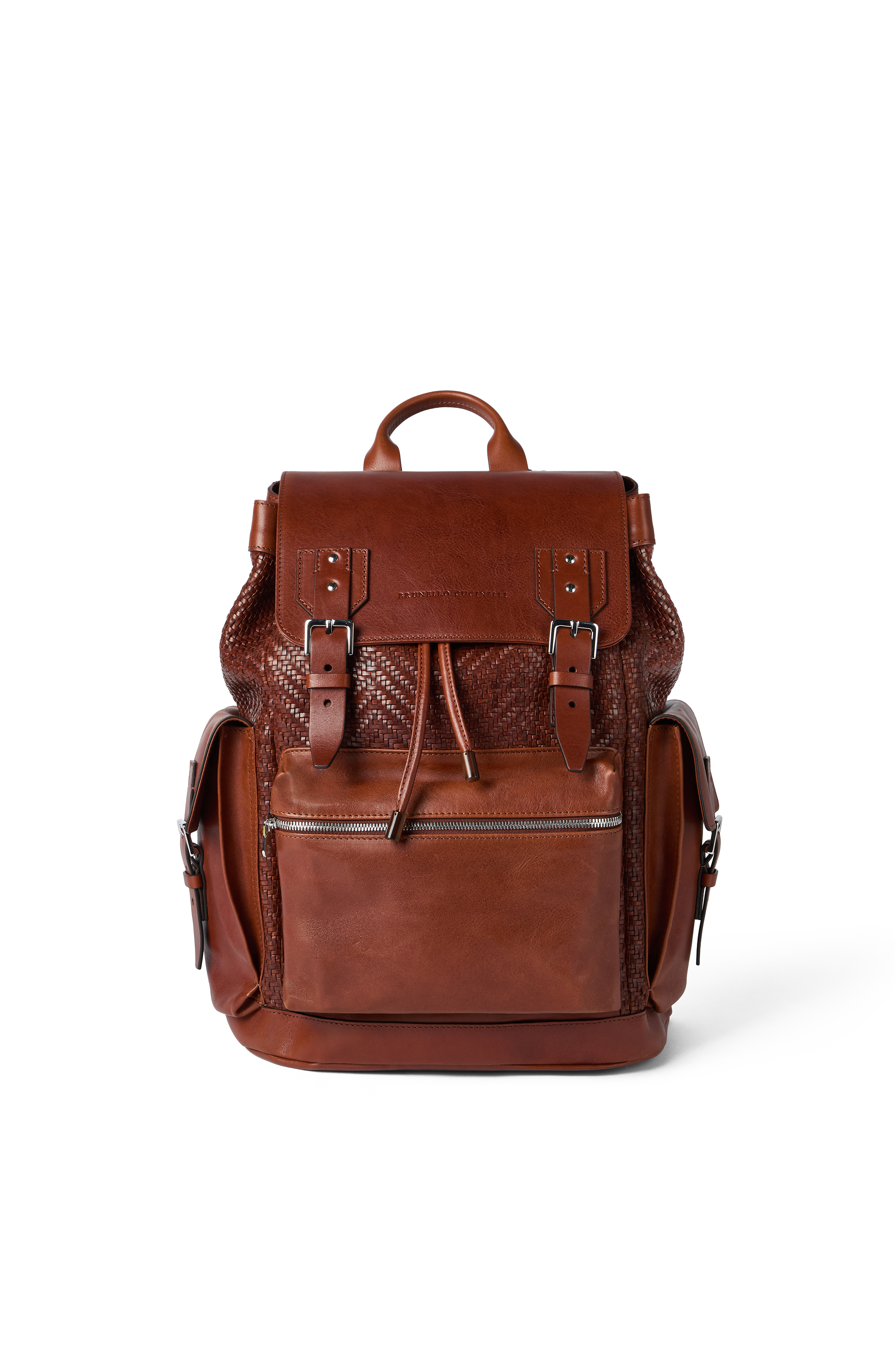 Brunello Cucinelli Calfskin and cowhide backpack, Main, color, Cognac