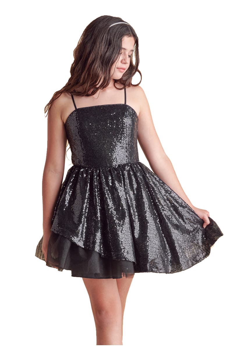 Un Deux Trois Sequin Peek-a-Boo-Dress, Main, color, Black