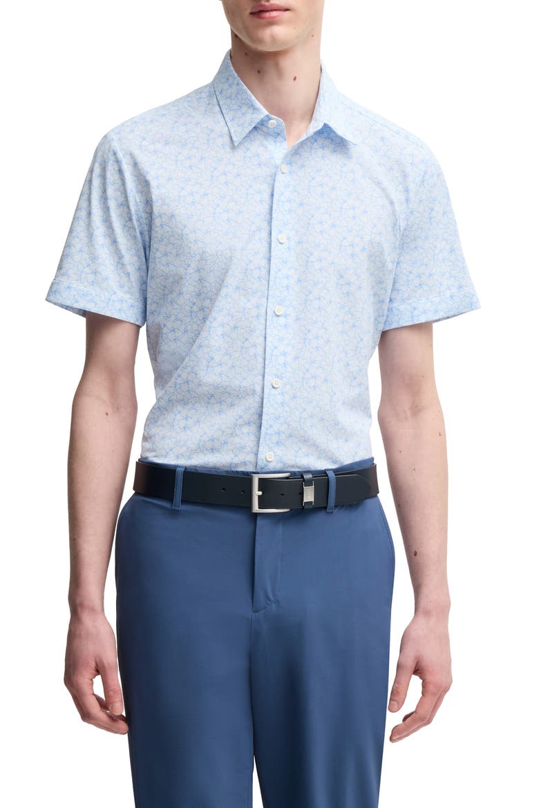 Roan Floral Short Sleeve Stretch Button-Up Shirt, Main, color, LIGHT BLUE