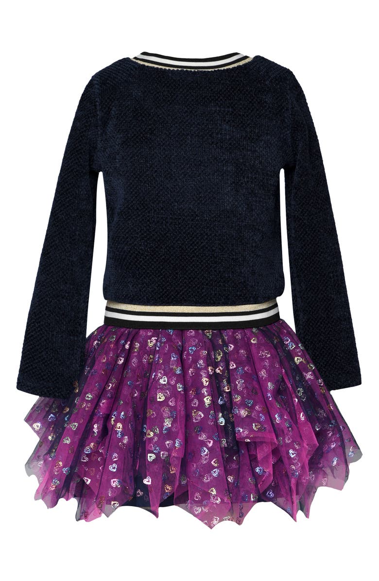 Truly Me Kids' Jack O' Lantern Embeliished Long Sleeve Party Dress, Alternate, color, Navy Pink