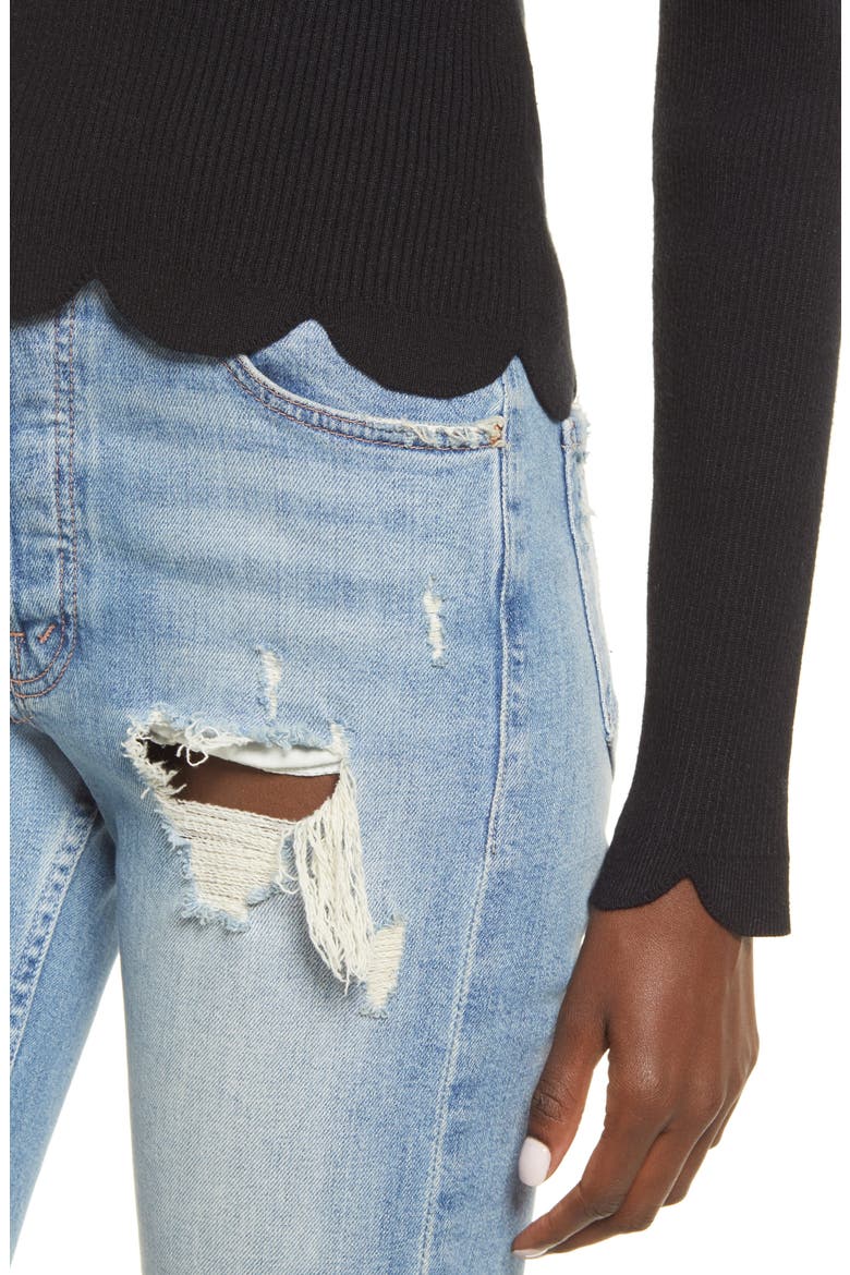 Scallop Hem Sweater, Alternate, color, BLACK