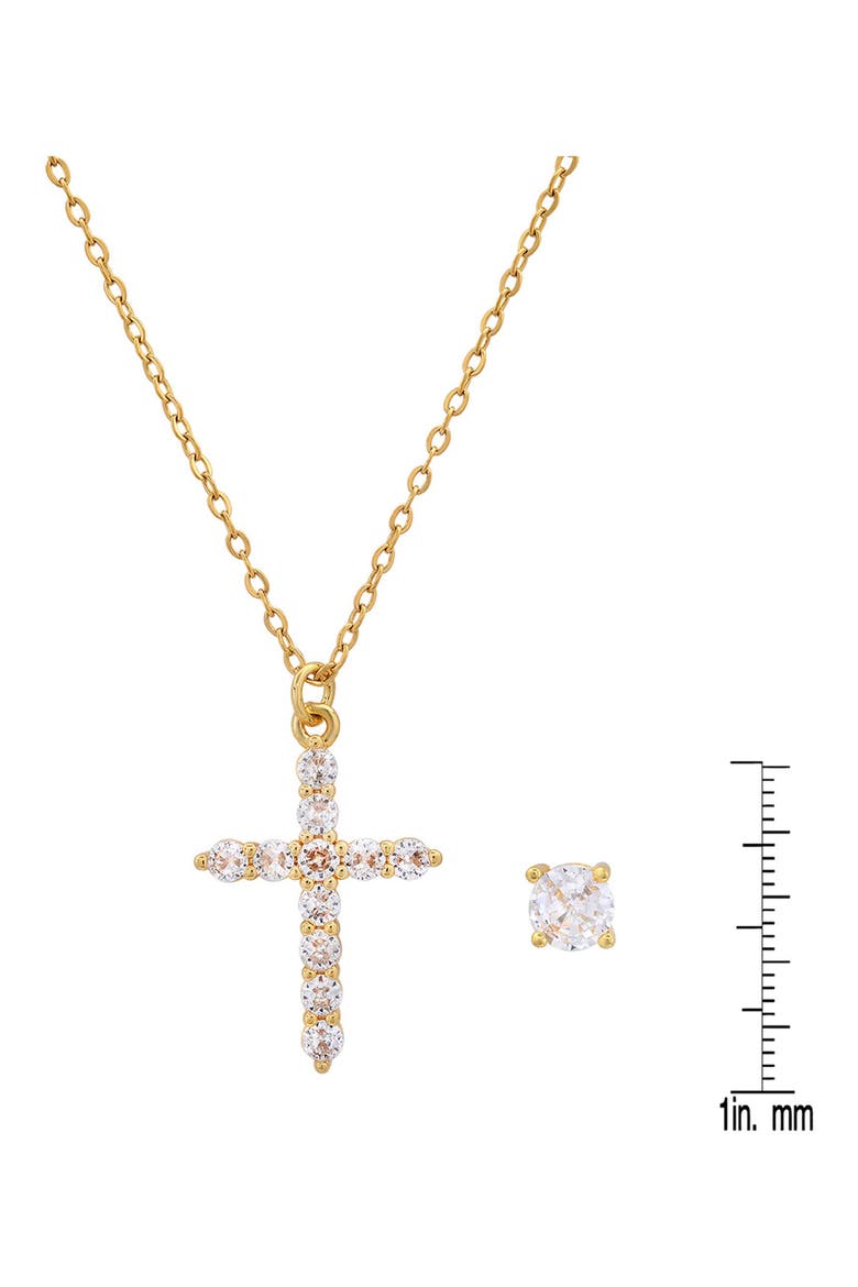 18k White Gold Plated Cross Pendant Necklace & Stud Earrings Set, Alternate, color, GOLD