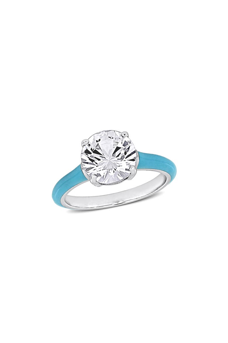 Lab-Created White Sapphire & Enamel Ring, Main, color, WHITE/ BLUE