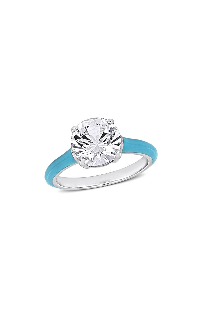 DELMAR Lab-Created White Sapphire & Enamel Ring, Main, color, 