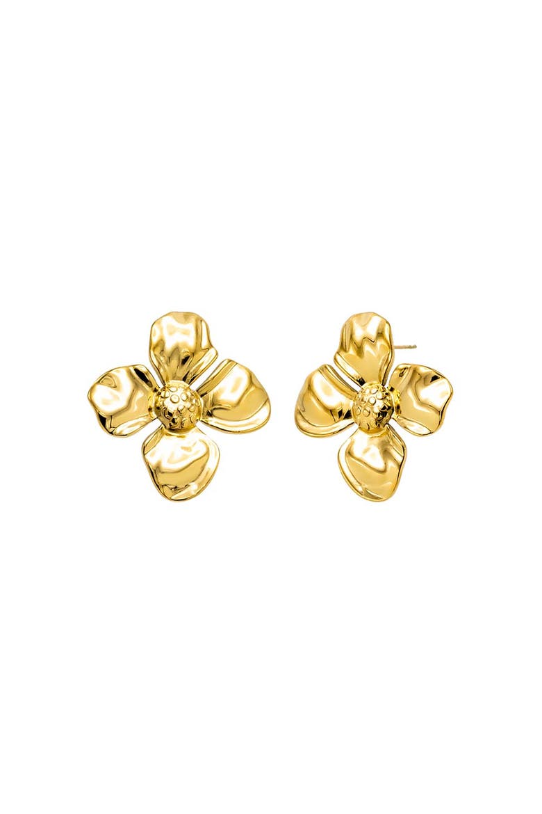 Solid Four Leaf Flower On The Ear Stud Earring, Main, color, Gold