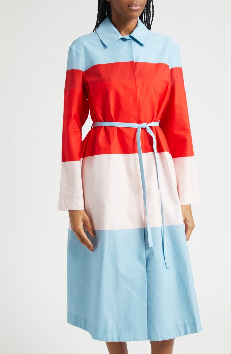 Marimekko Luomus Hennika Colorblock Long Sleeve Cotton Coat Dress, Alternate, color, Red Light Pink Light Blue