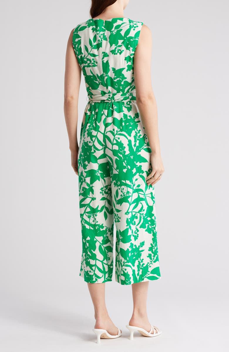 Eliza J Crop Tie Waist Linen Blend Jumpsuit, Alternate, color,