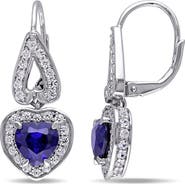 DELMAR Lab Grown Sapphire & White Sapphire Heart Drop Earrings