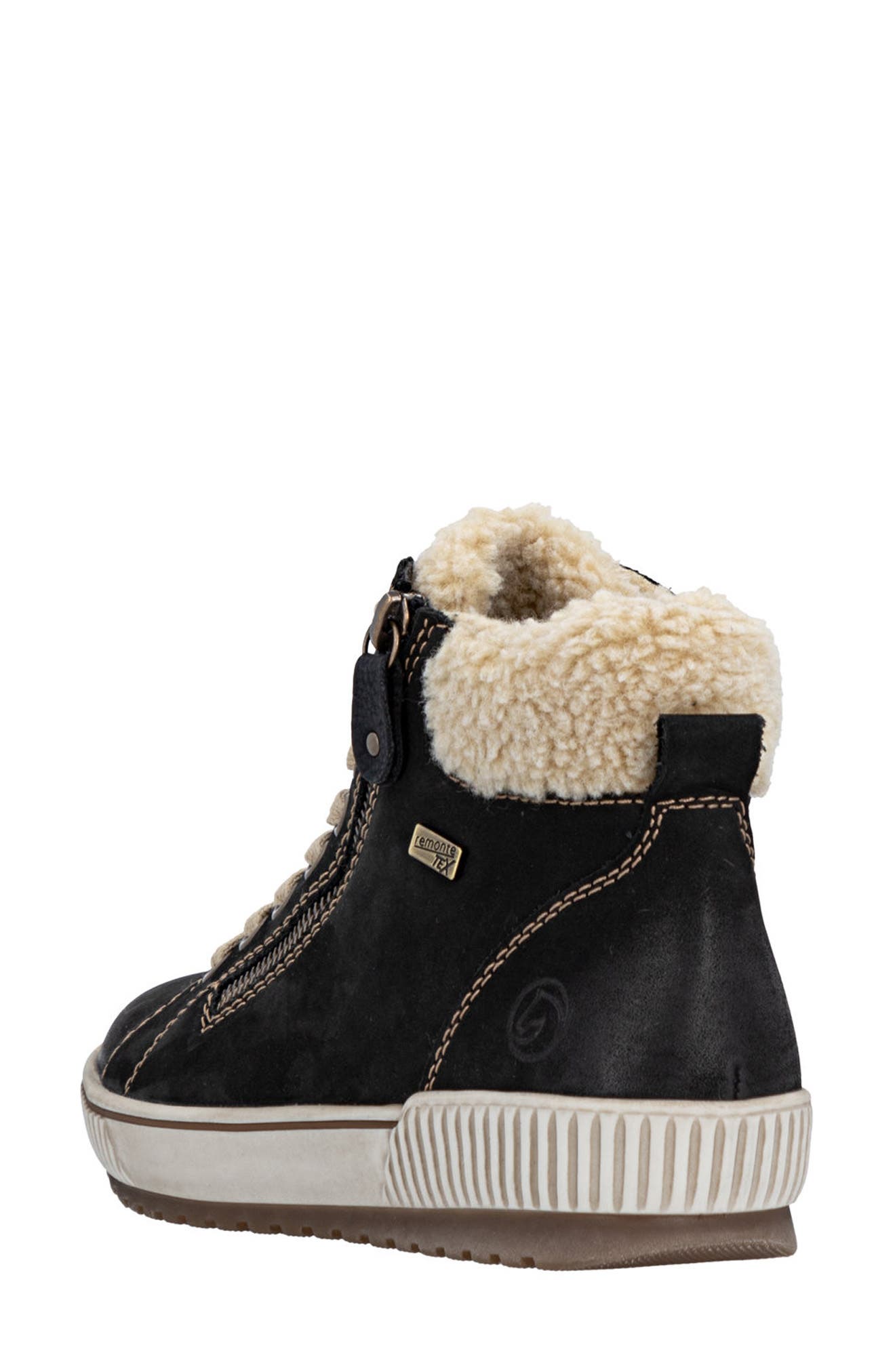 REMONTE Maditta 70 Faux Shearling Trim Sneaker, Alternate, color, Schwarz/ Beige