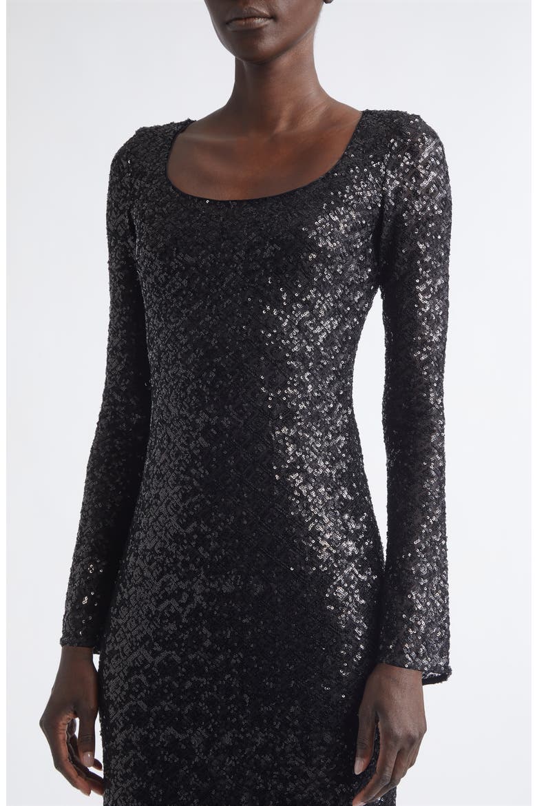 Long Sleeve Sequin Tulle Sheath Dress, Alternate, color, BLACK