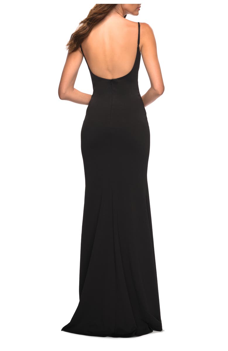 La Femme Simple Elegant Long Jersey Dress with Scoop Neck, Alternate, color, Black