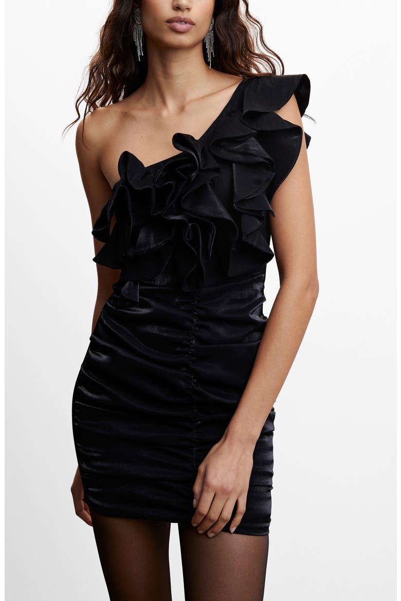 Ruffle Ruched Minidess, Alternate, color, BLACK