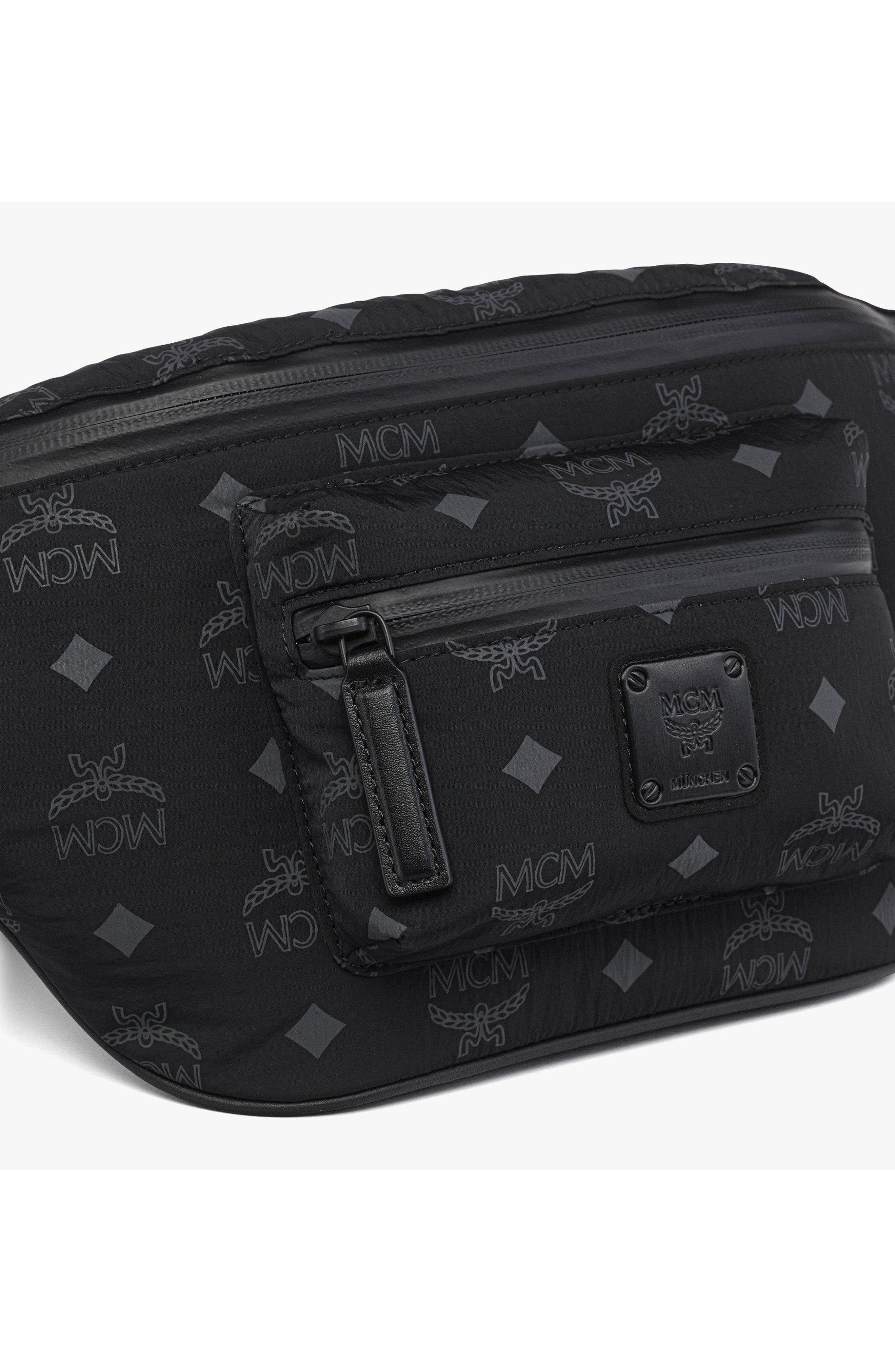 MCM Fursten Belt Bag in Monogram Nylon, Alternate, color, Black