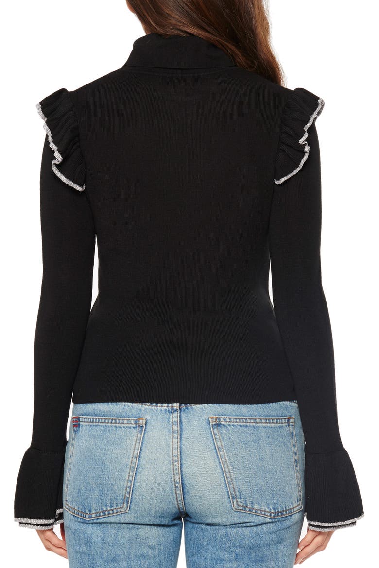 Ruffle Bell Sleeve Turtleneck, Alternate, color, BLACK