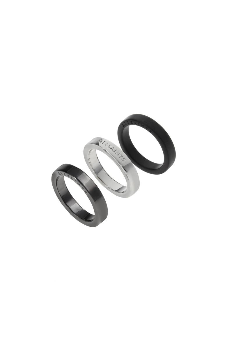 Set of 3 Band Stacking Rings, Alternate, color, BLACK/RHODIUM