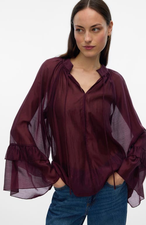 Vero Moda Jenna Split Neck Top In Burgundy