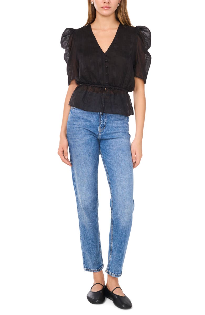 1.STATE Short Sleeve Peplum Shirt, Alternate, color, Rich Black