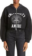 AMIRI Hybrid Denim & Terry Graphic Zip Crop Hoodie