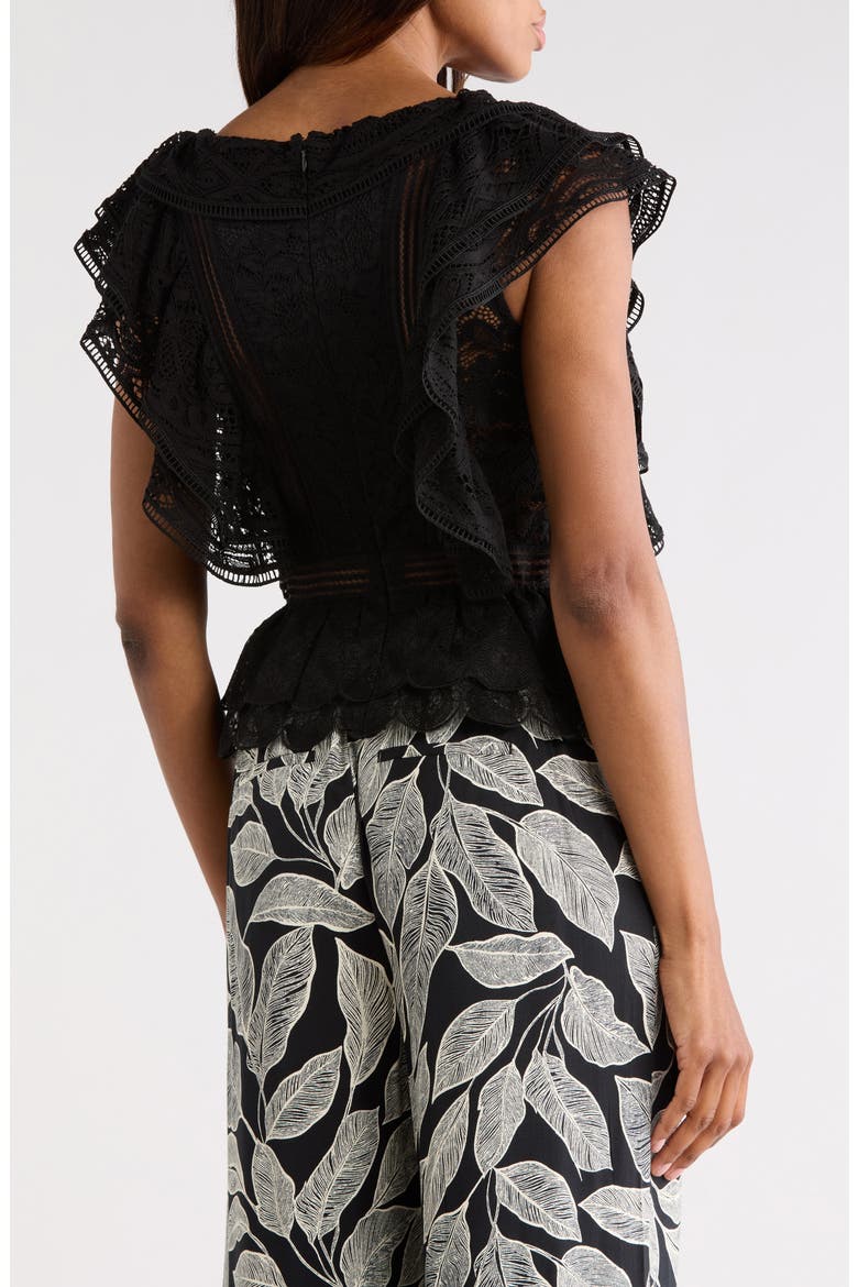 Ruffle Lace Peplum Top, Alternate, color, BLACK