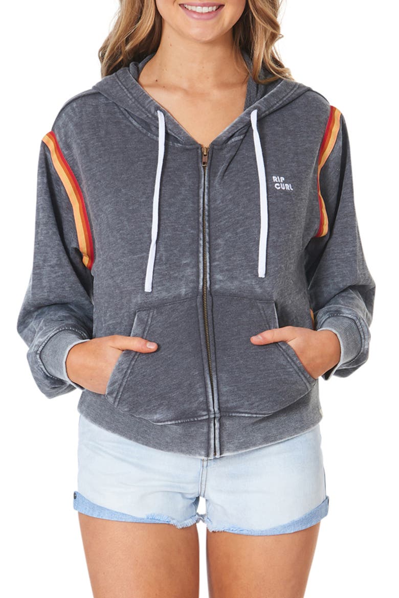 Golden Days Rainbow Trim Zip Hoodie, Main, color, CHARCOAL MARLE