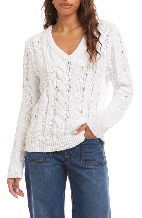 Cable Stitch V-Neck Cotton Sweater