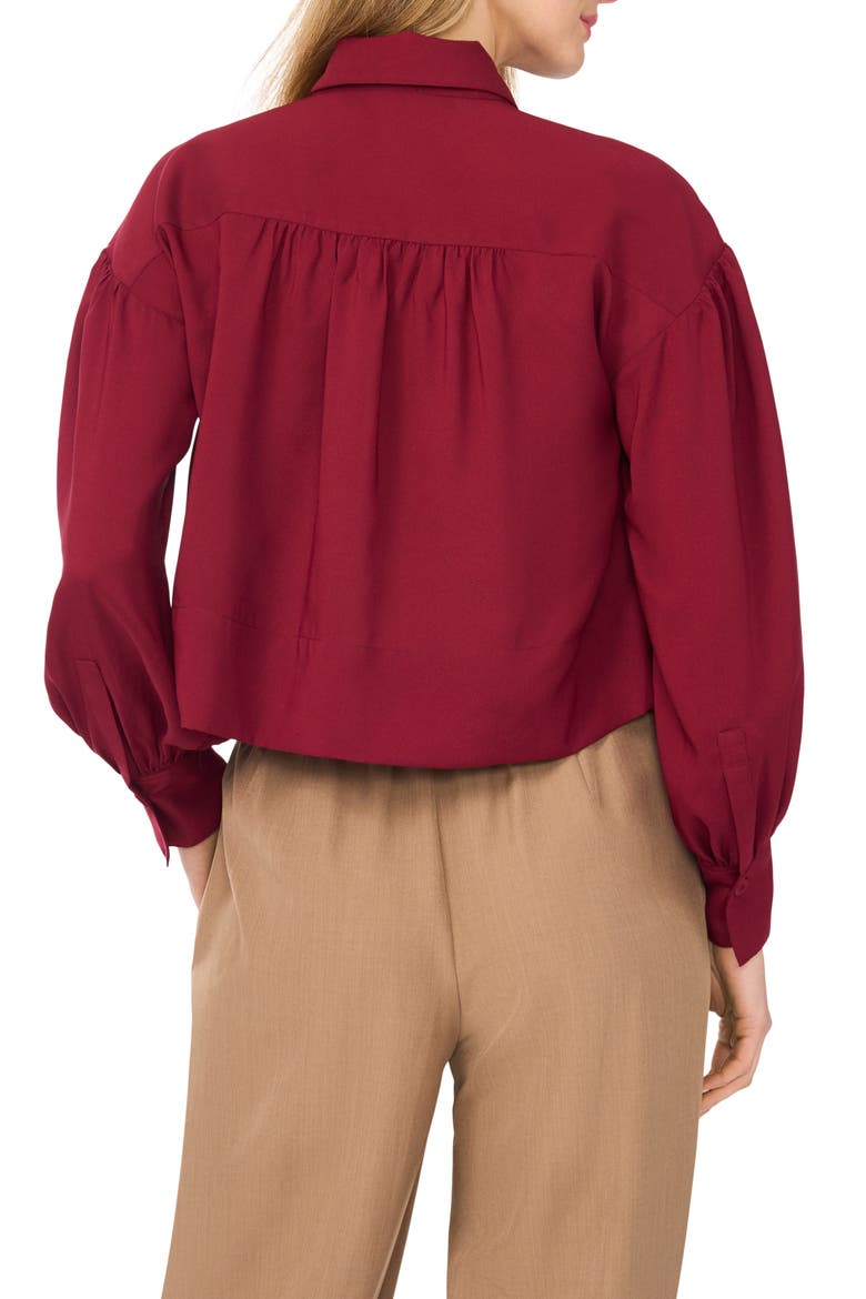 Crop Swing Button-Up Shirt, Alternate, color, DARK WINE