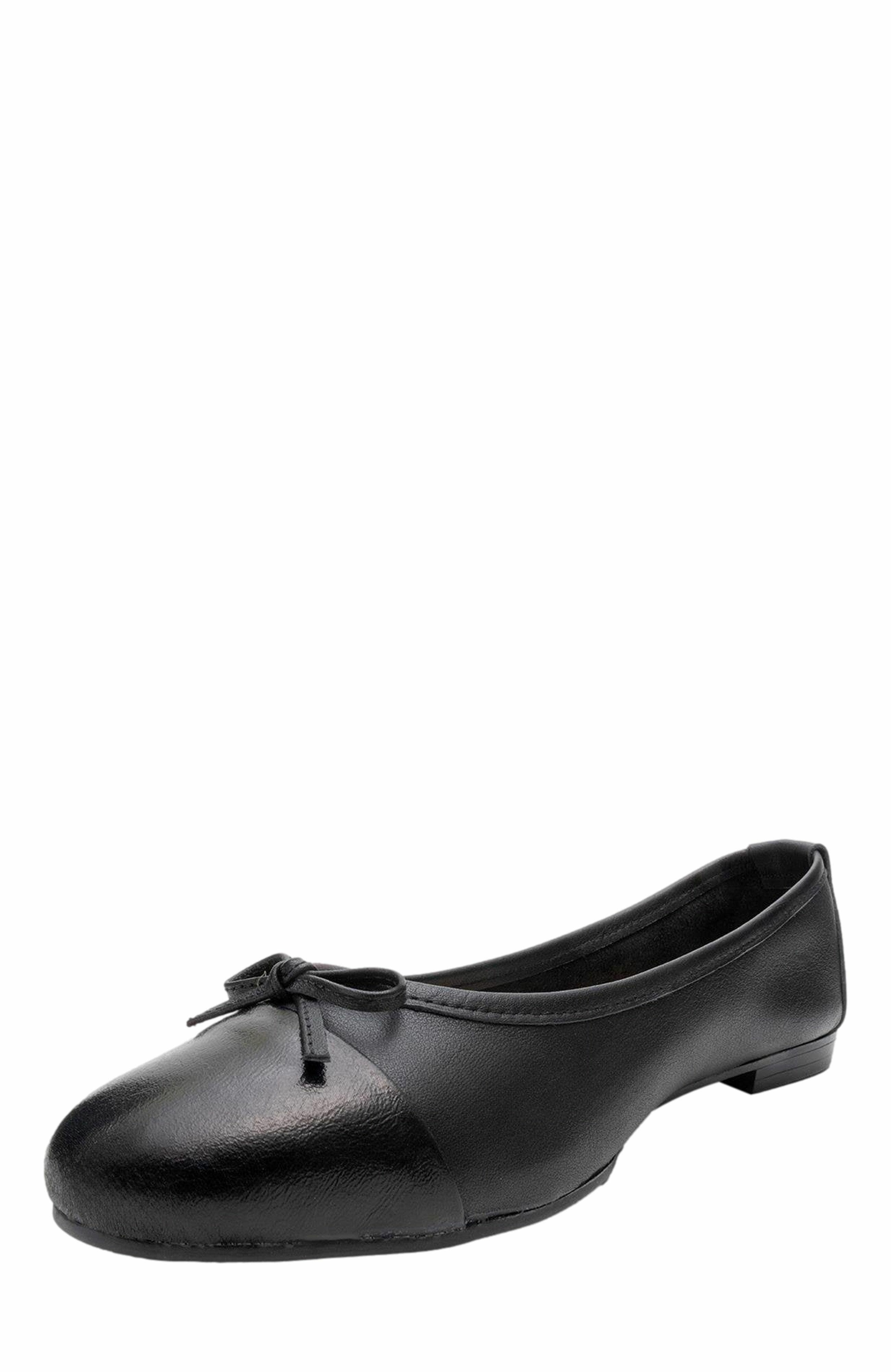 Forever & Always Shoes Rayne Cap Toe Leather Ballet Flats, Alternate, color, Black Leather